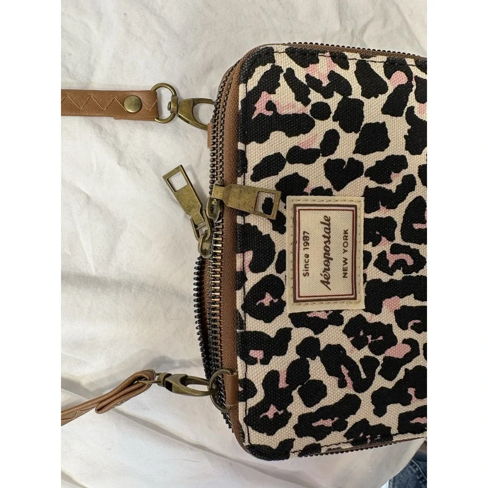 Aeropostale Leopard Print Wallet On String‎ Wristlet Crossbody 3In1 Y2K Coquette